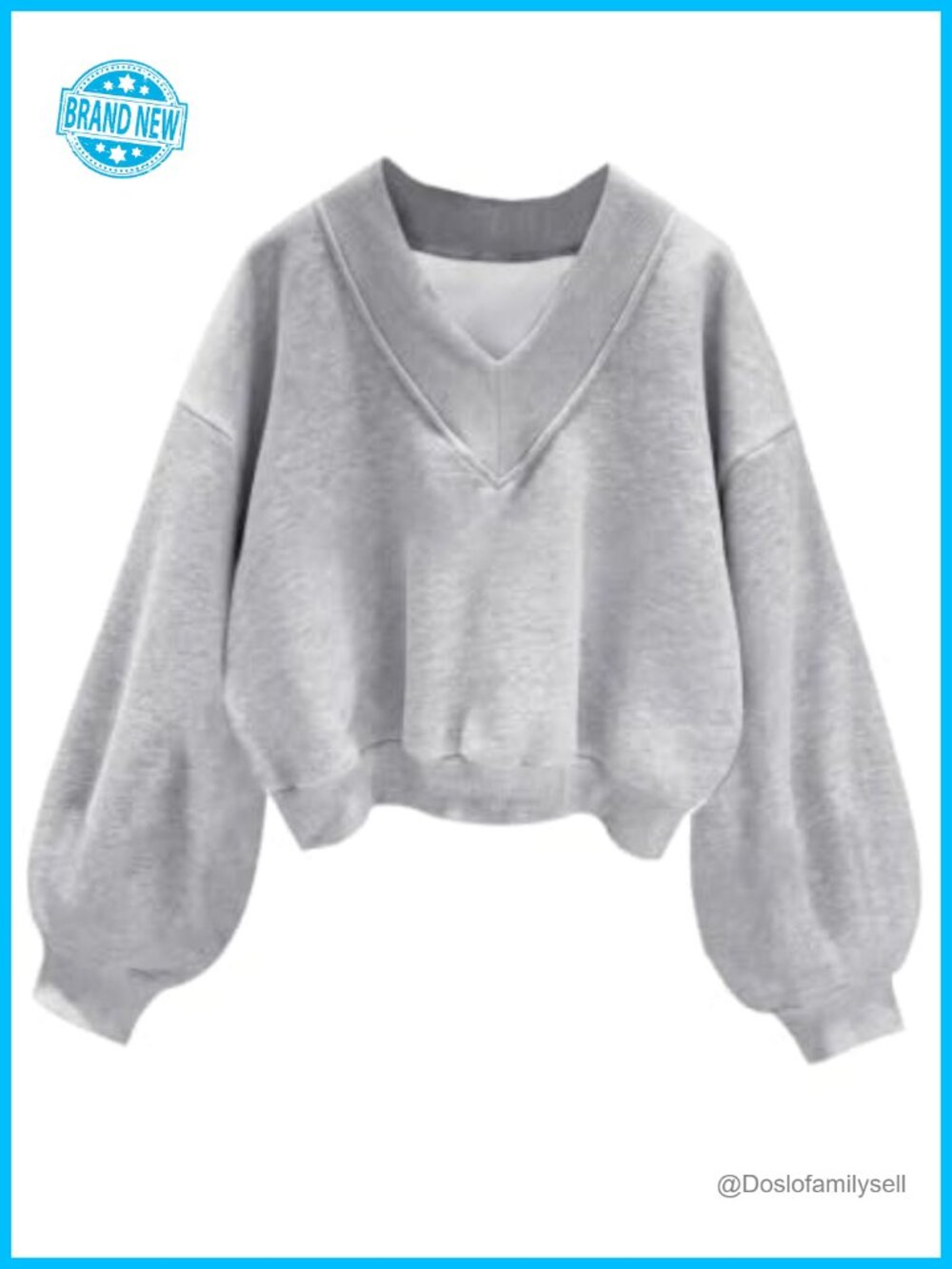 V Neck Cropped Fleece Sweatshirt Long Sleeve Pullover Womens